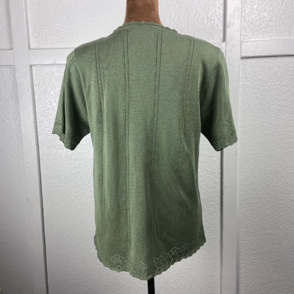 Vintage Alfred Dunner Sage Green Knit Top with Scalloped Edges — Made in USA S - Picture 4 of 8